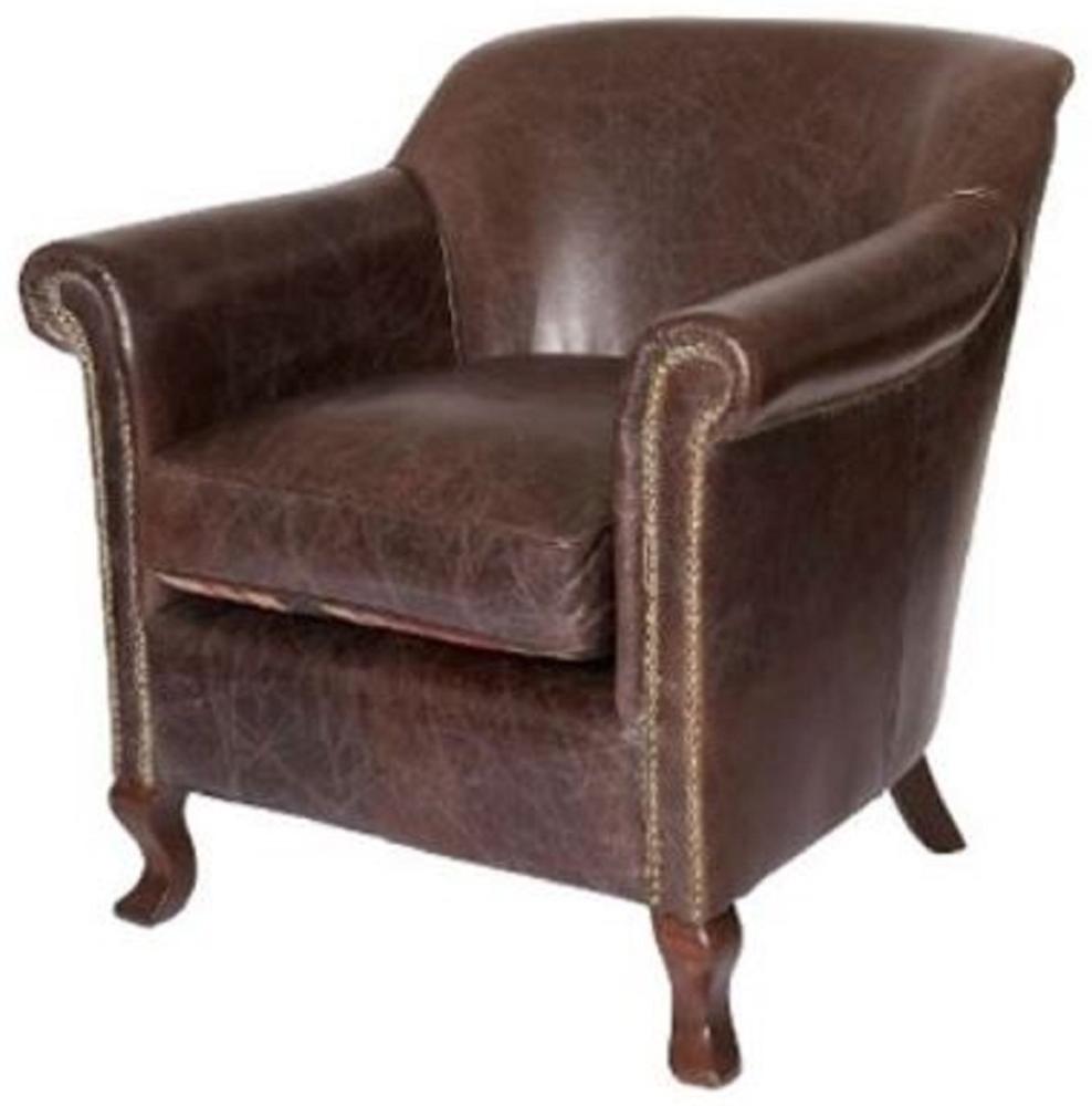 Casa Padrino Luxus Echtleder Sessel Vintage Dunkelbraun 88 x 81 x H. 79 cm - Wohnzimmer Leder Sessel - Echtleder Wohnzimmer Möbel Bild 1