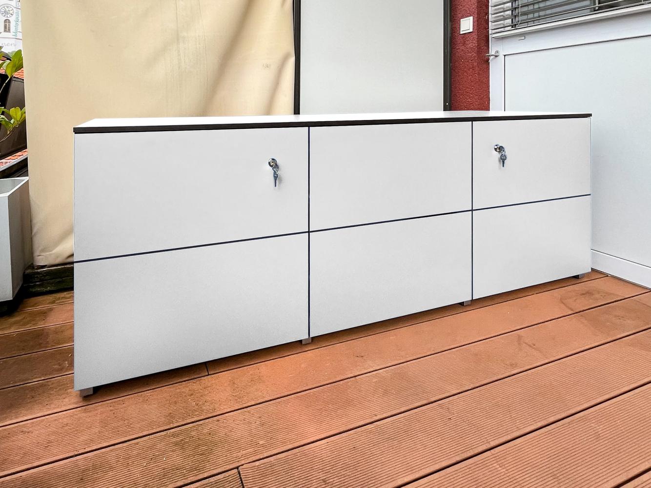 Outdoor Sideboard ‘@win L180’ aus wetterfestem HPL in weiß, 180 x 85 x 50 cm (BxHxT), mit schmaler Schublade Bild 1