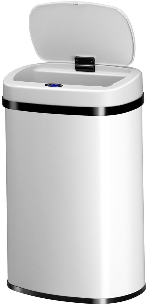 Juskys Automatik Mülleimer mit Sensor 50L - elektrischer Abfalleimer, Bewegungssensor, automatischer Deckel, wasserdicht, rechteckig, Küche - Weiß Bild 1
