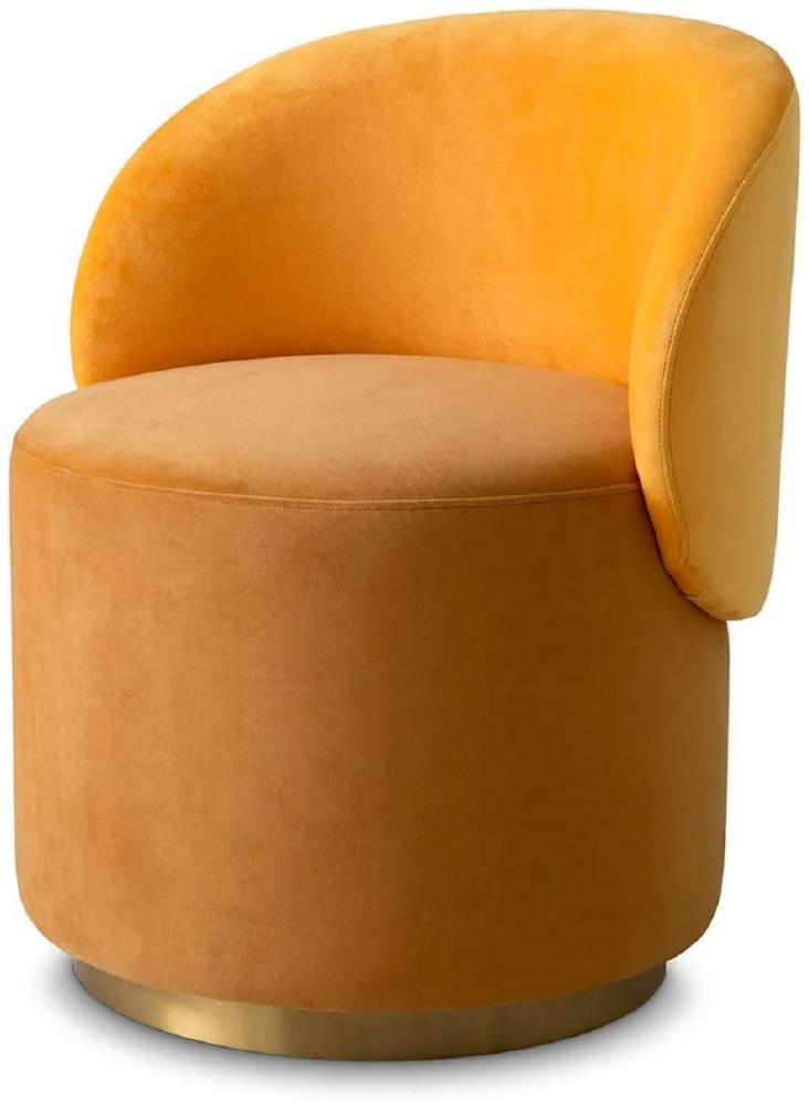Casa Padrino Luxus Samt Esszimmer Stuhl Dunkelgelb / Gelb / Messing 60 x 55 x H. 73,5 cm - Drehstuhl mit edlem Samtsoff - Esszimmer Möbel - Luxus Möbel - Luxus Qualität Bild 1