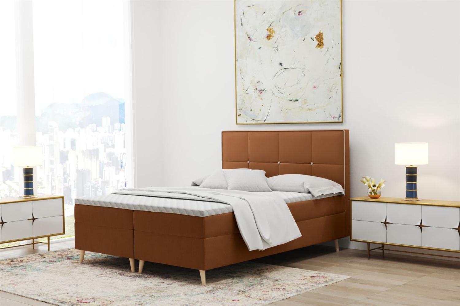 Boxspringbett Schlafzimmerbett RENAN 120x200cm in Stoff Riviera Orangebraun Bild 1