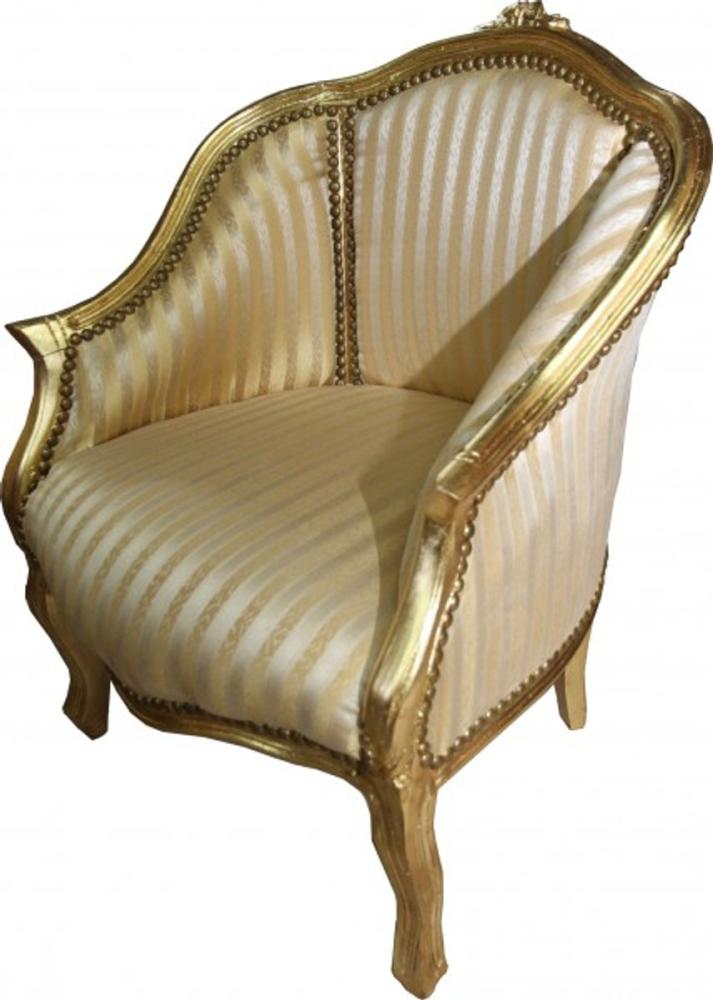 Casa Padrino Antik Stil Wohnzimmer Sessel Gold Streifen / Gold 63 x 53 x H. 80 cm - Barock Damen Salon Sessel Bild 1