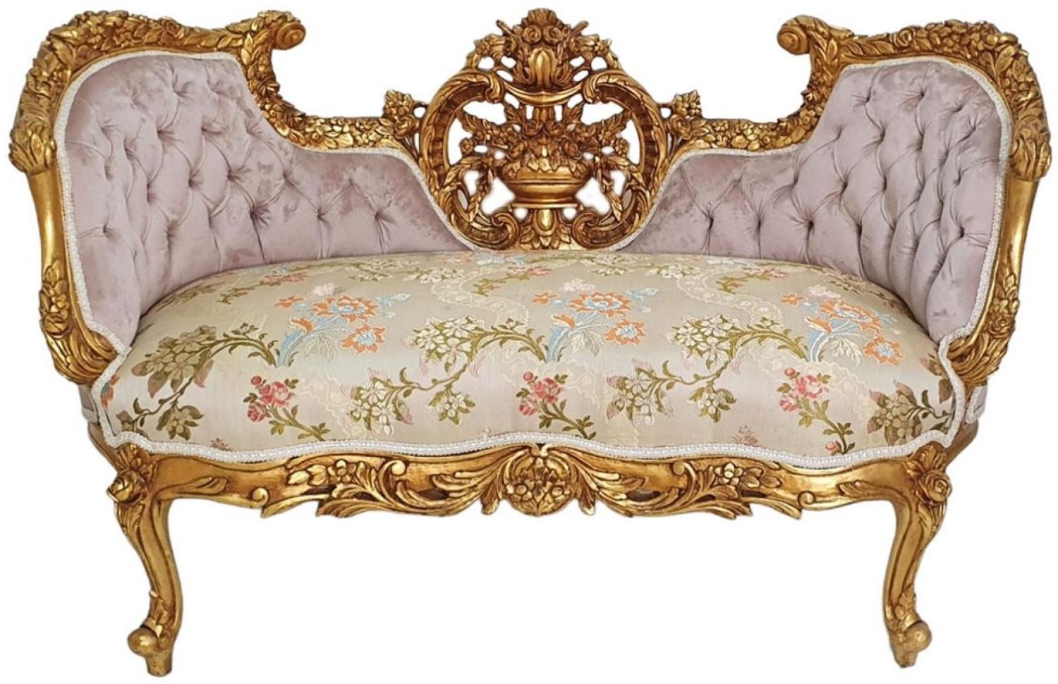 Casa Padrino Barock Sofa Rosa / Beige / Mehrfarbig / Gold - Prunkvolles Wohnzimmer Sofa im Barockstil - Wohnzimmer Möbel im Barockstil - Barock Möbel - Barock Einrichtung Bild 1