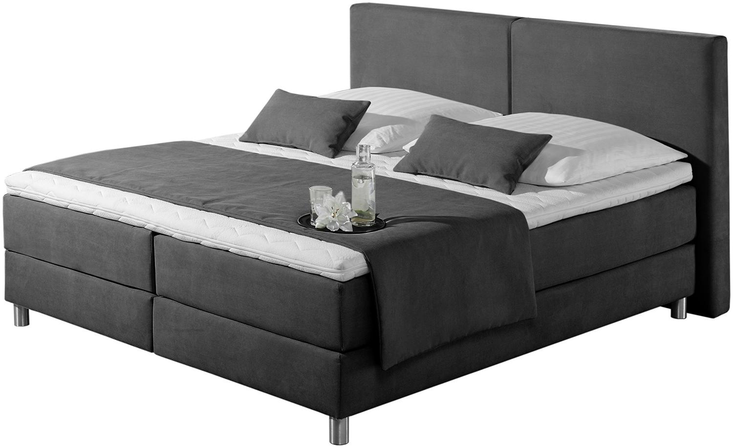 Maintal Boxspringbett Metropol, 140 x 200 cm, Strukturstoff, 7-Zonen-Kaltschaum Matratze h2, anthrazit Bild 1