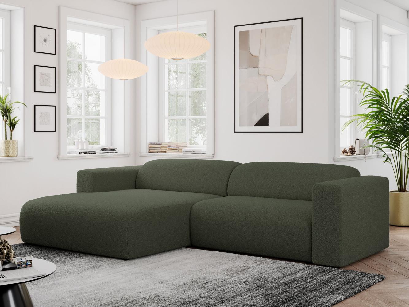 Ecksofa PASADENA, freistehendes Ecksofa, breite Armlehnen, Federsitz - links - Grün Boucle Bild 1