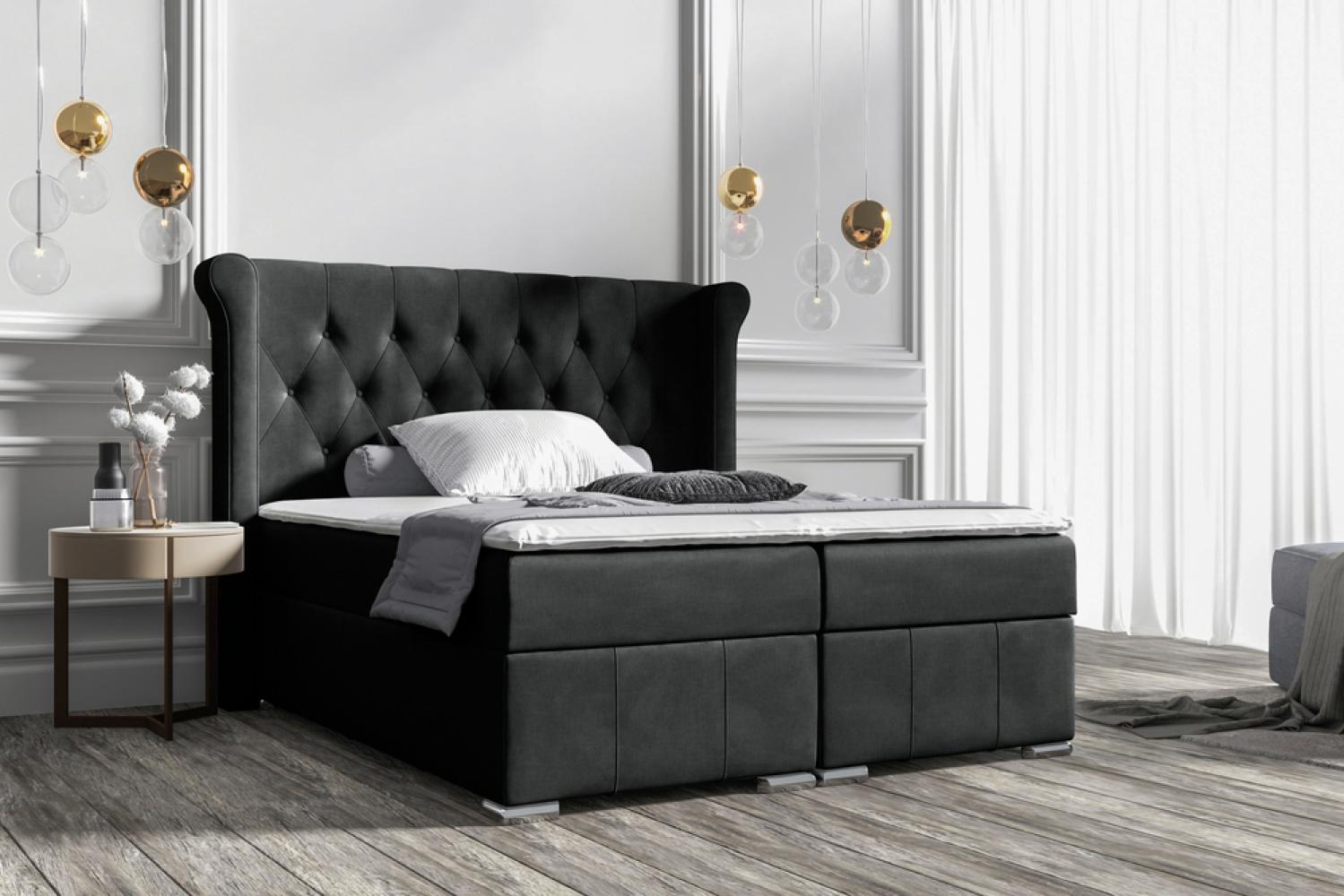 Stylefy 'Alonzo' Boxspringbett, Strukturstoff Inari Schwarz 200 x 200 cm Bild 1