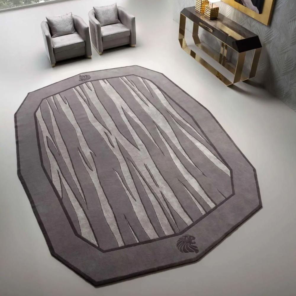 Casa Padrino Luxus Wollteppich Grau / Schwarz - Verschiedene Größen - Handgetufteter Woll Teppich - Wohnzimmer Teppich - Schlafzimmer Teppich - Luxus Kollektion Bild 1