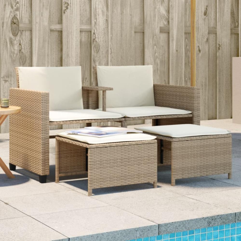 Gartensofa 2-Sitzer mit Tisch und Hockern Beige Poly Rattan Bild 1