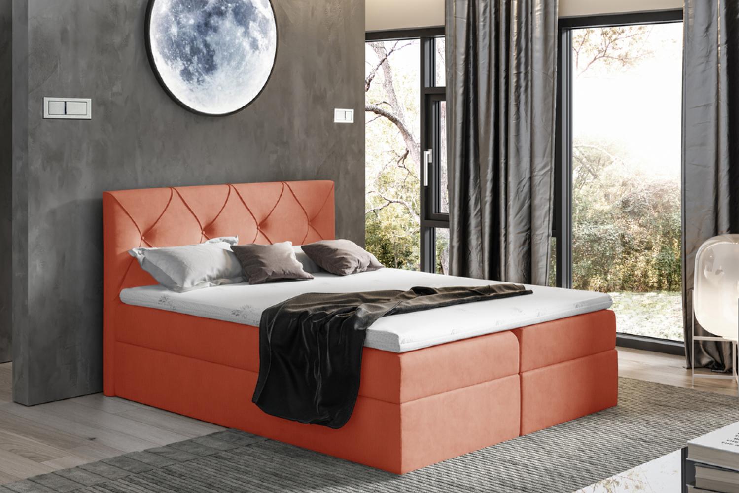 Stylefy 'Arian' Boxspringbett Velours Orange 180 x 200 cm Bild 1