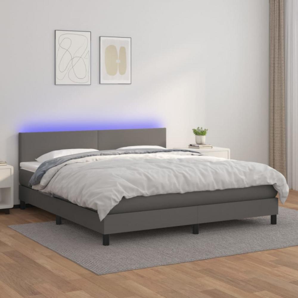 Boxspringbett mit Matratze & LED Grau 160x200 cm Kunstleder (Farbe: Grau) Bild 1