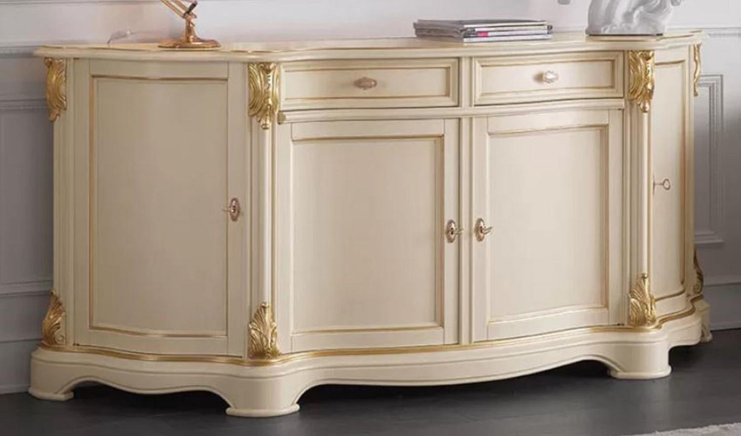 Casa Padrino Luxus Barock Sideboard Cremefarben / Gold - Prunkvoller Massivholz Schrank mit 4 Türen und 2 Schubladen - Barock Möbel - Luxus Qualität - Made in Italy Bild 1
