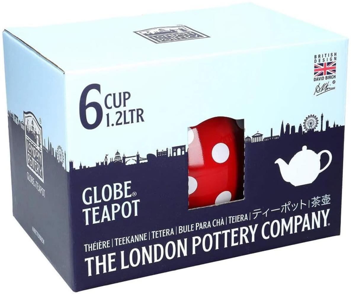 London Pottery Globe Teekanne 2 Tassen mit Sieb und Tropfenfänger Keramik rot mit weißen Punkten Bild 1