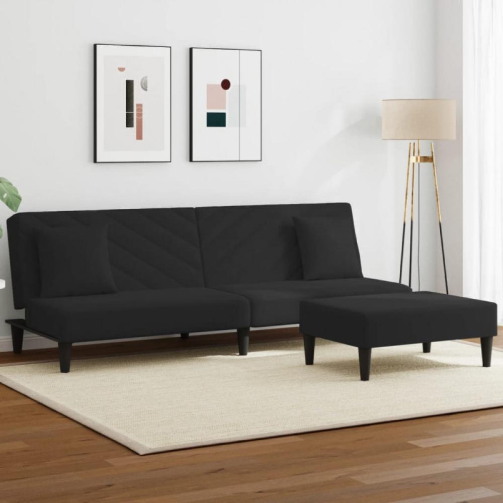 2-tlg. Sofagarnitur mit Kissen Schwarz Samt (Farbe: Schwarz) Bild 1
