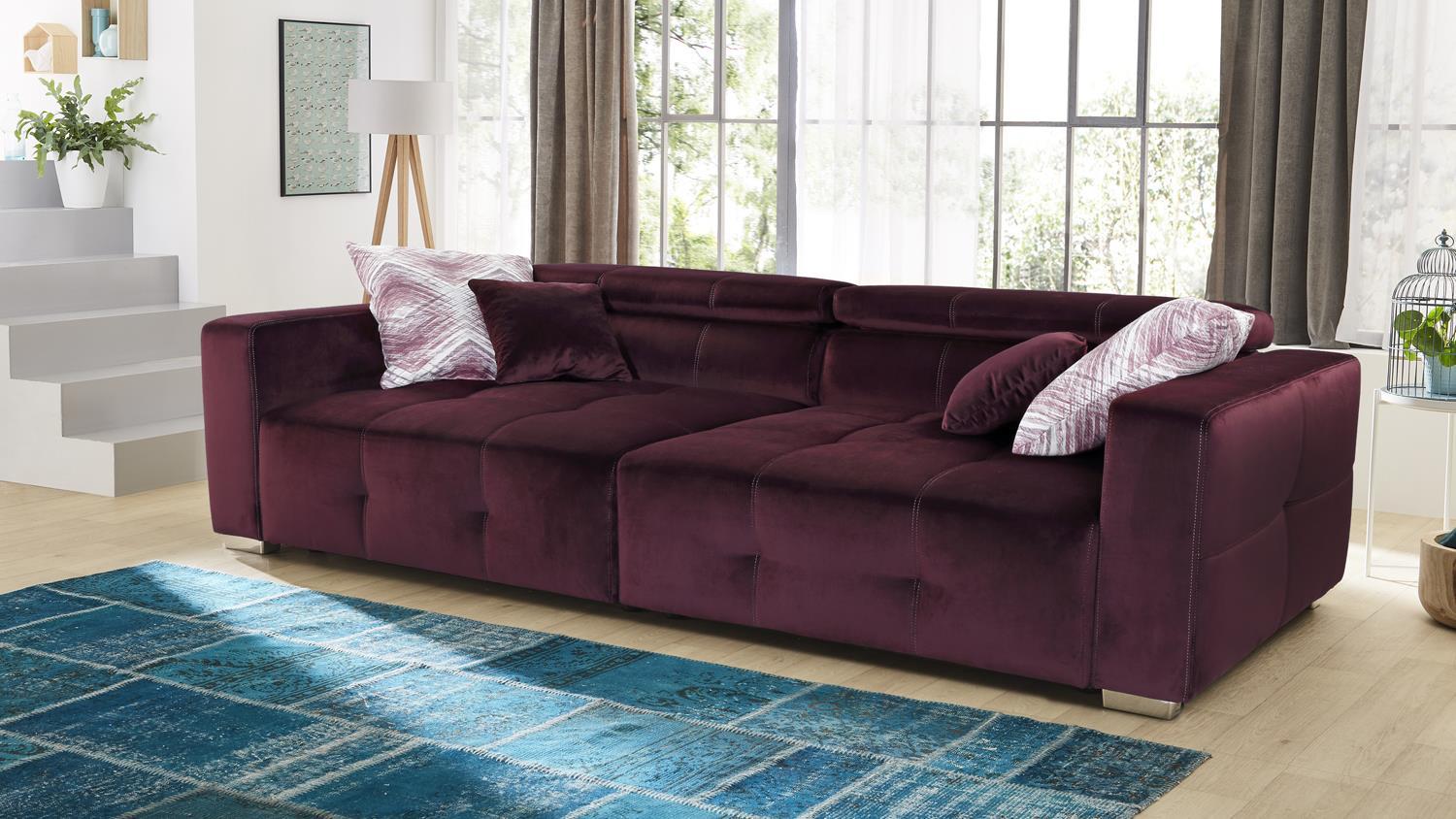 Big Sofa TRENTO Stoff samtweich rot Kopfteilverstellung Bild 1