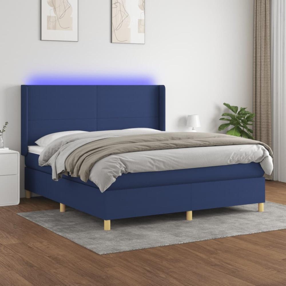 vidaXL Boxspringbett mit Matratze & LED Stoff Blau 180 x 200 cm, Härtegrad: H2 [3138739] Bild 1
