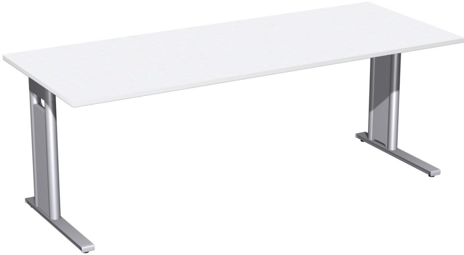 Schreibtisch 'C Fuß Pro', feste Höhe 200x80cm, Weiß / Silber Bild 1