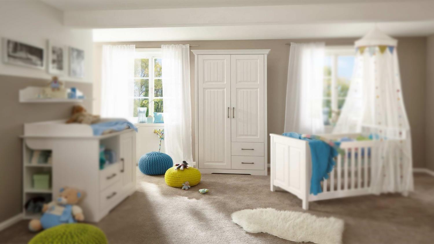 Kleiderschrank KALAS Schrank Babyzimmer in Kiefer massiv weiß 140 cm Bild 1