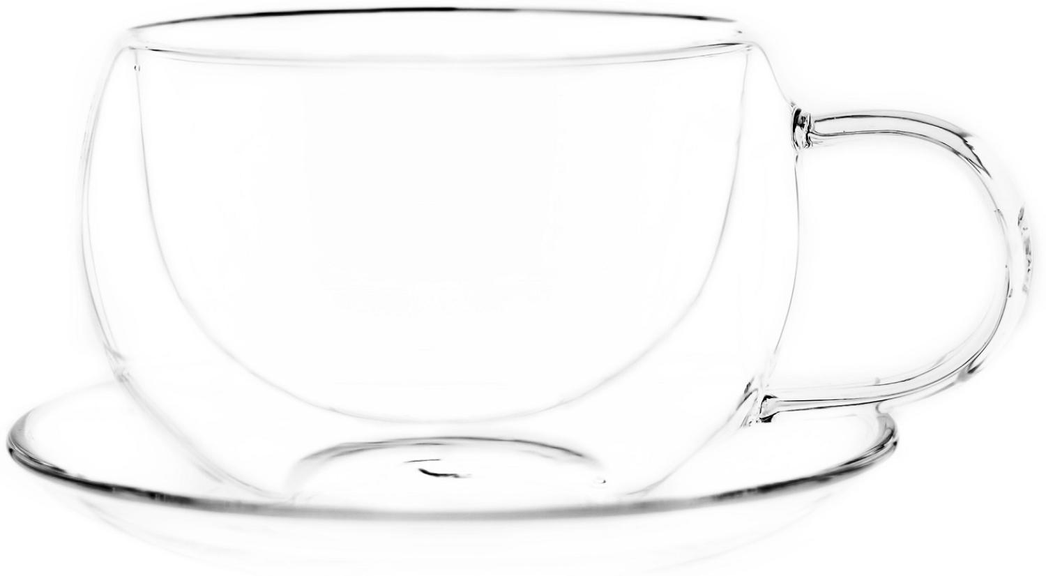 Trendmax 2x Teegläser Doppelwand Thermoglas mit Henkel & Unterteller 300ml, Heat-Resistant ideal für Tee, Kaffee, Kakao Bild 1