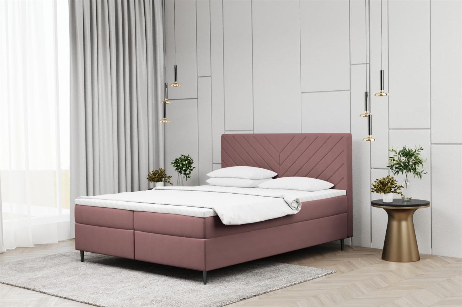 Boxspringbett Schlafzimmerbett BONITA 160x200cm in Stoff Matt Velvet Altrosa Bild 1