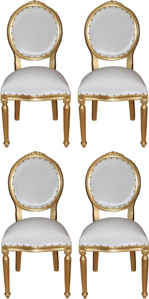 Casa Padrino Luxus Barock Esszimmer Set Medaillon Weiß / Gold 50 x 52 x H. 99 cm - 4 handgefertigte Esszimmerstühle - Barock Esszimmermöbel Bild 1