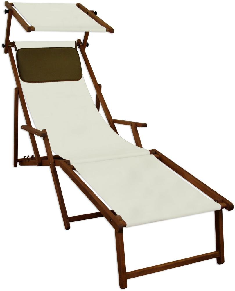 Sonnenliege weiß Liegestuhl Fußteil Sonnendach Kissen Holz Deckchair Gartenmöbel 10-303 F S KD Bild 1