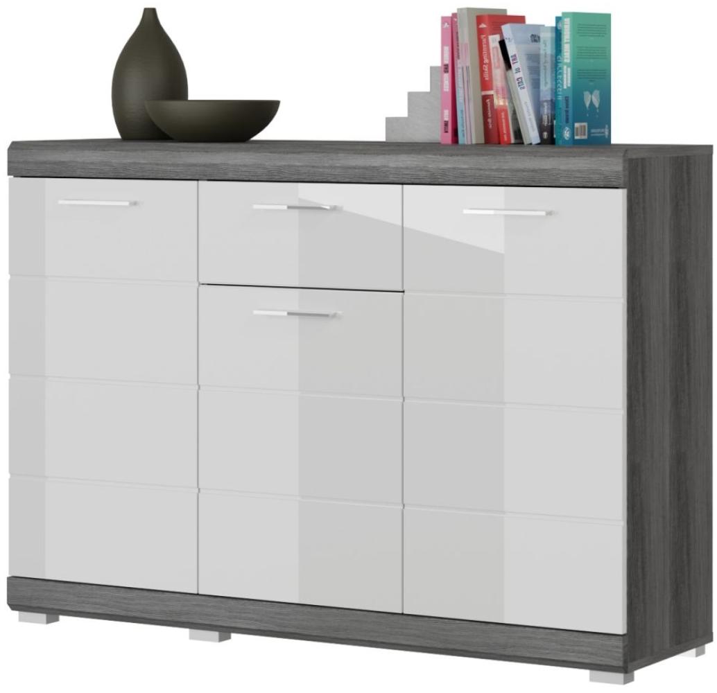 Sideboard Shawn in weiß Hochglanz und Rauchsilber grau 120 cm Bild 1