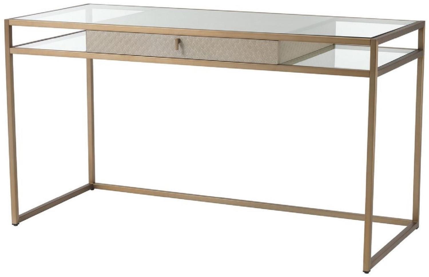 Casa Padrino Luxus Schreibtisch Creme / Messing 135 x 60 x H. 75,5 cm - Bürotisch mit Schublade - Luxus Büromöbel - Luxus Qualität Bild 1