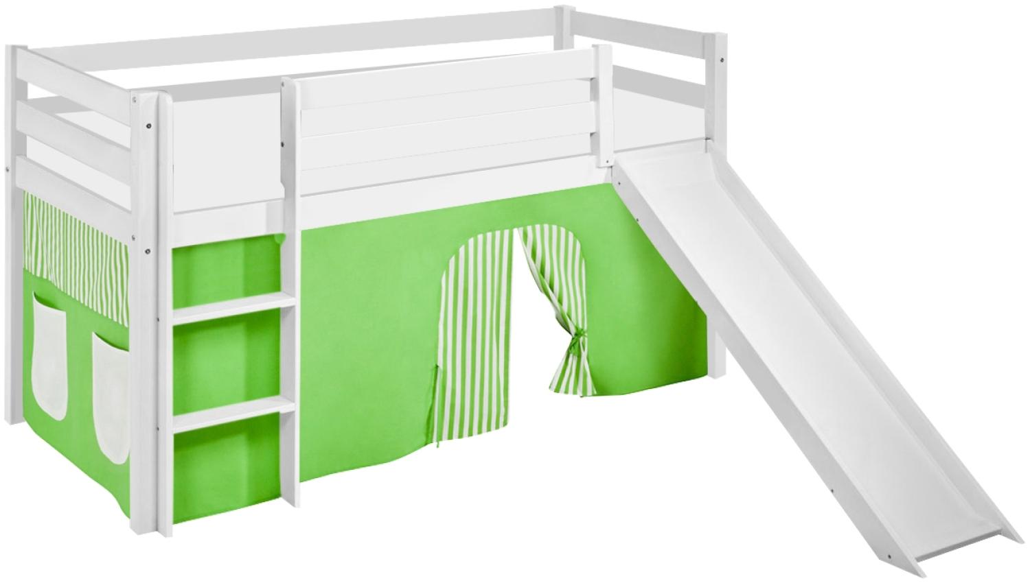Lilokids 'Jelle' Spielbett 90 x 200 cm, Grün Beige, Kiefer massiv, mit Rutsche und Vorhang Bild 1