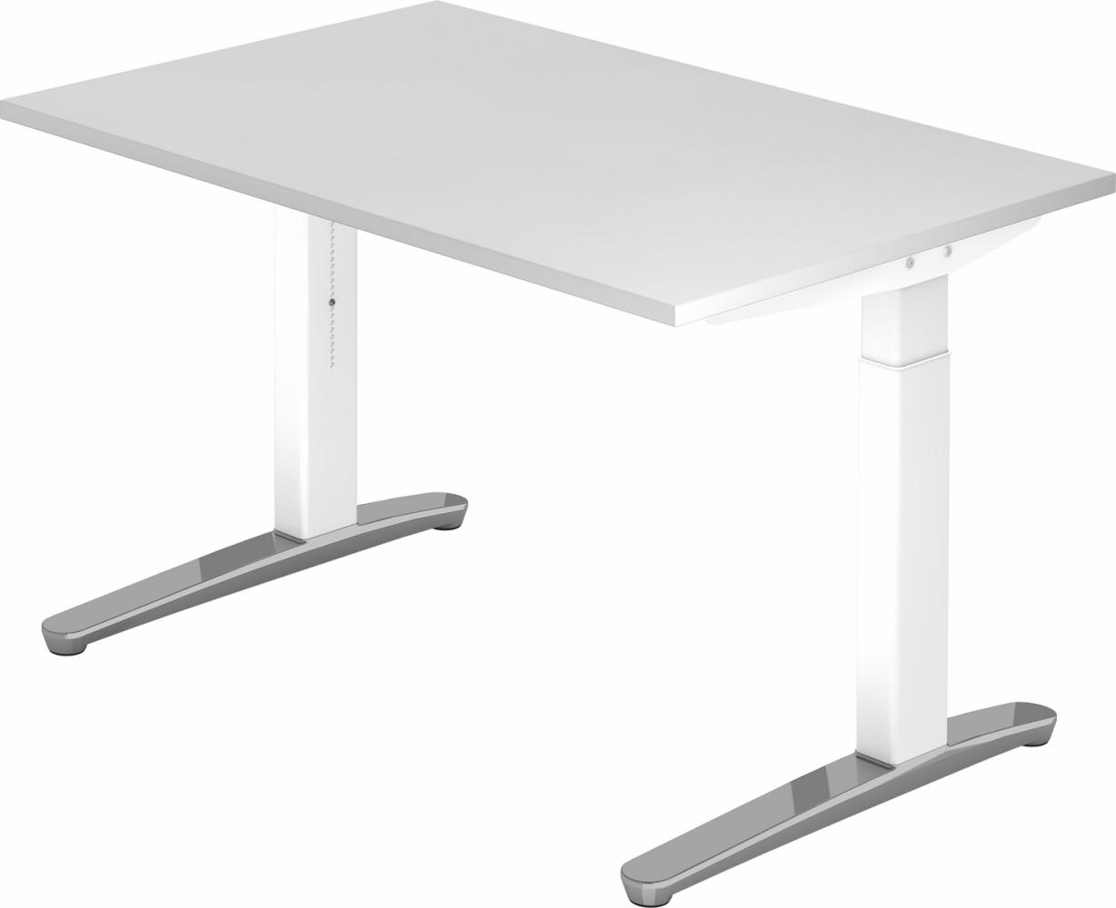bümö® Design Schreibtisch XB-Serie höhenverstellbar, Tischplatte 120 x 80 cm in weiß, Gestell in weiß/alu poliert Bild 1