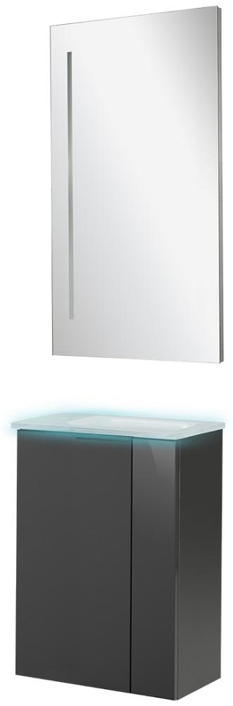 Fackelmann SBC LUNA Gäste WC Set 4-teilig 45 cm, Anthrazit, Glas Weiß beleuchtet + LED Spiegel Bild 1