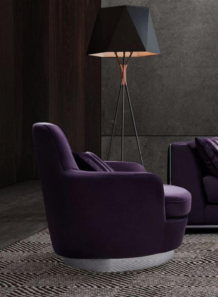 Casa Padrino Luxus Drehsessel Lila / Silber 83 x 86 x H. 81 cm - Wohnzimmer Sessel mit dekorativem Kissen - Luxus Wohnzimmer Möbel Bild 1