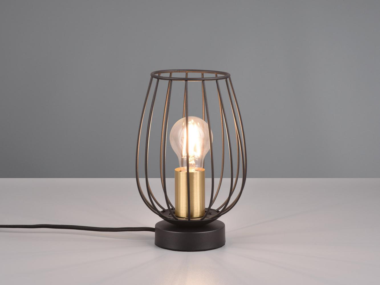 Kleine LED Tischleuchte mit Gitter Lampenschirm in Schwarz, Höhe 24,5cm Bild 1
