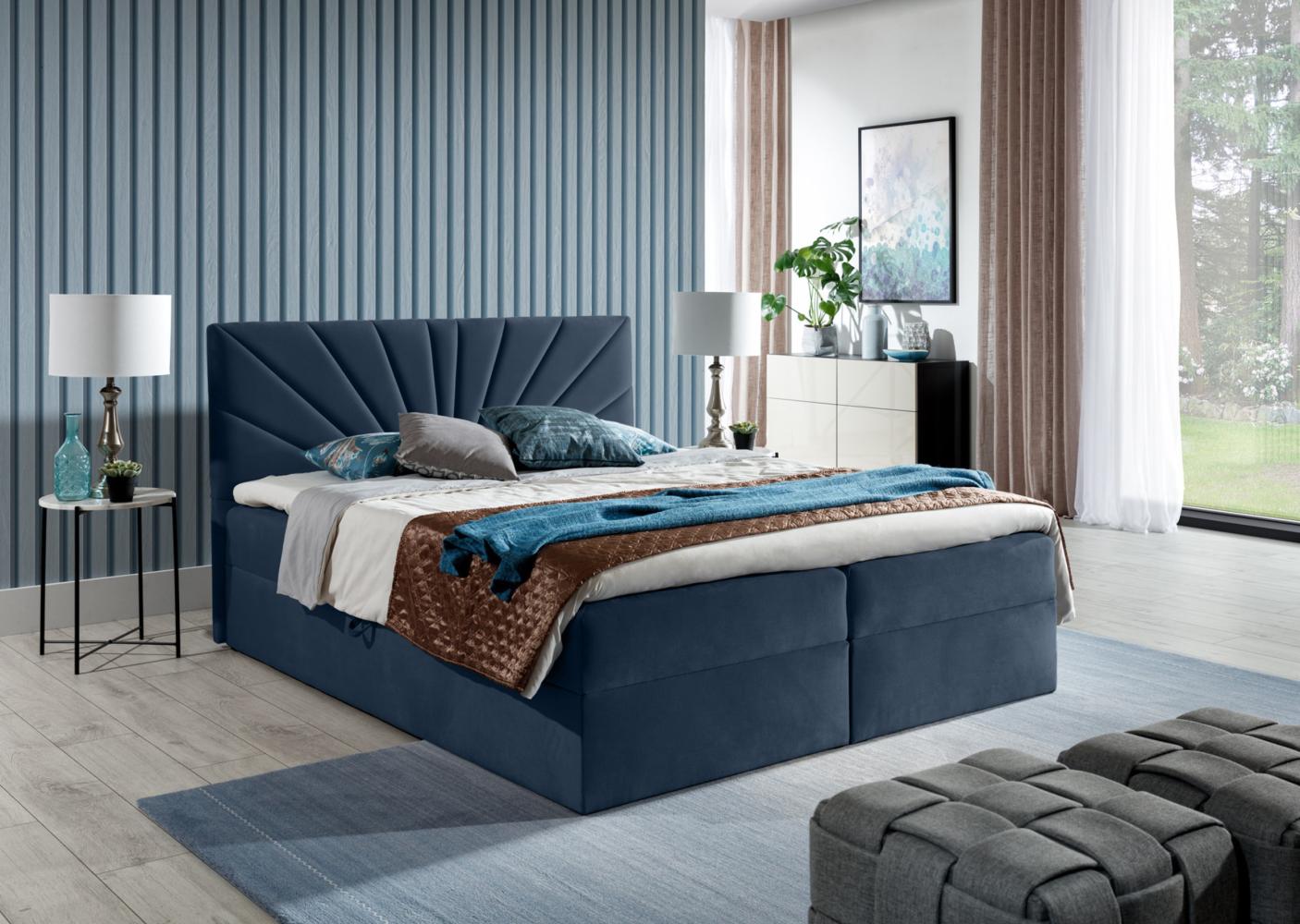 Stylefy 'Zenturio' Boxspringbett, Velours Royal Velvet Blau 140 x 200 cm Bild 1