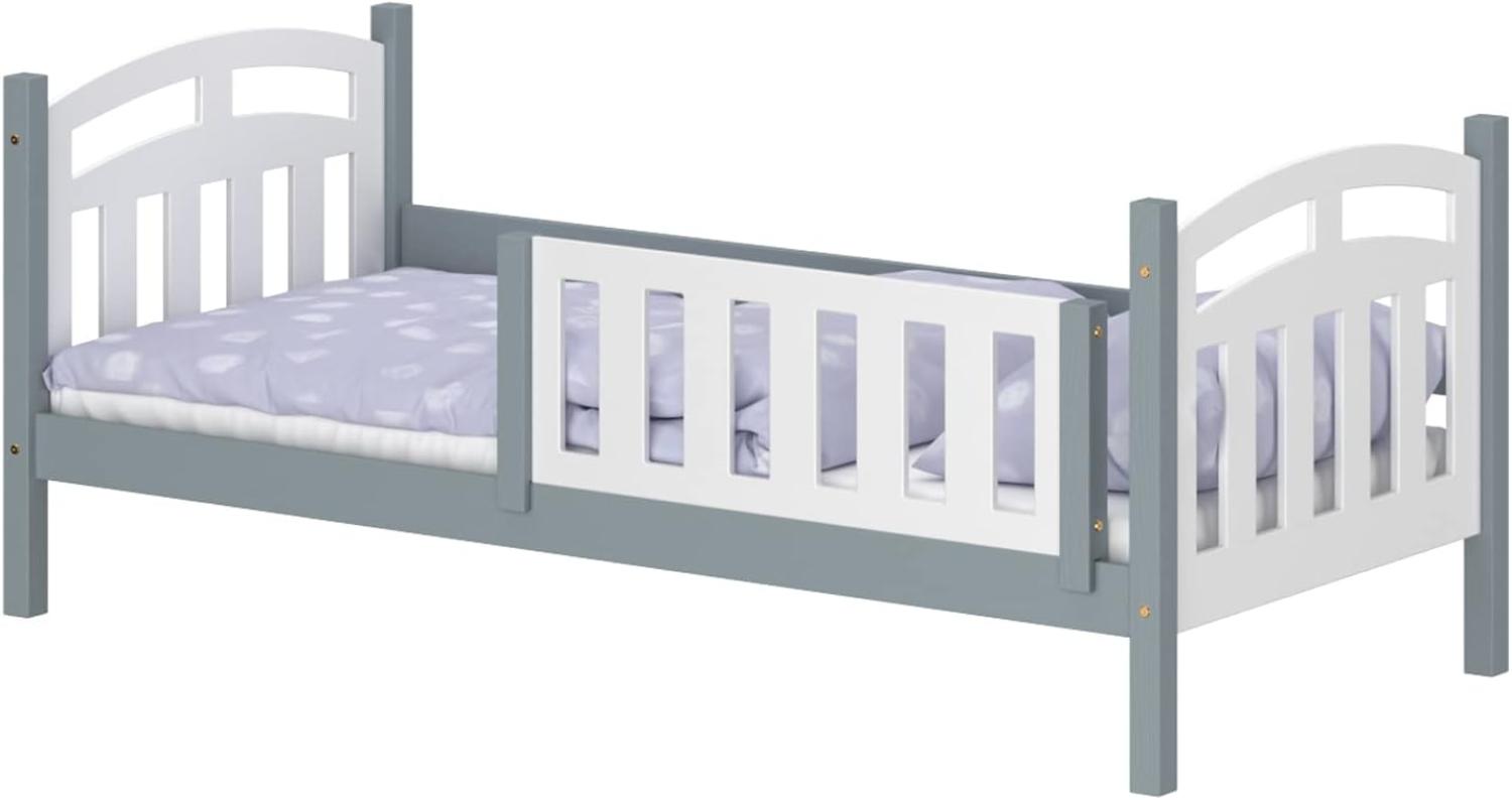 WNM Group Kinderbett für Mädchen und Jungen Suzie - Jugenbett aus Massivholz - Hohe Qualität Bett mit Rausfallschutz für Kinder 180x80 cm - Grau Bild 1