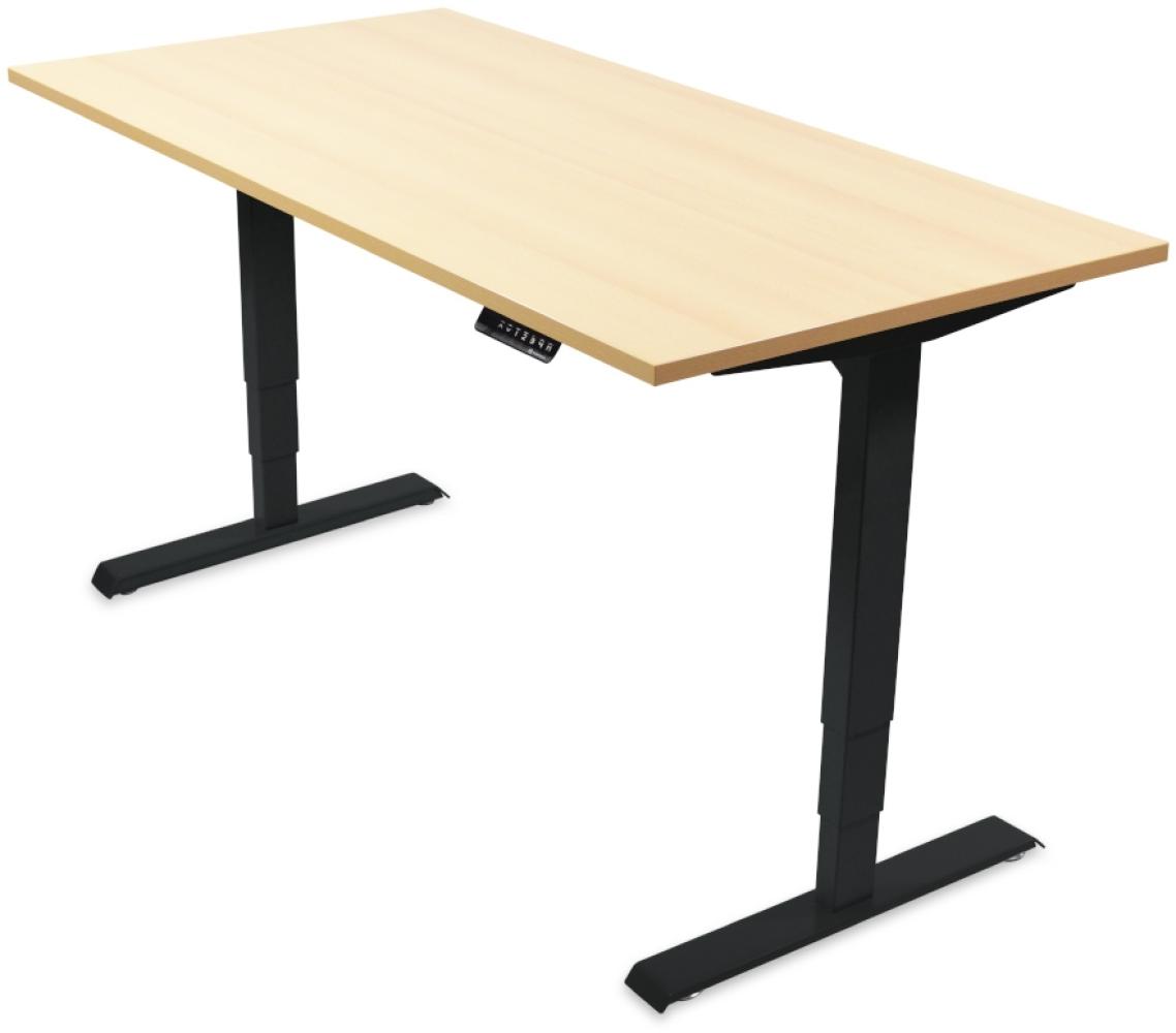 Desktopia Pro - Elektrisch höhenverstellbarer Schreibtisch / Ergonomischer Tisch mit Memory-Funktion, 5 Jahre Garantie - (Ahorn, 160x80 cm, Gestell Schwarz) Bild 1