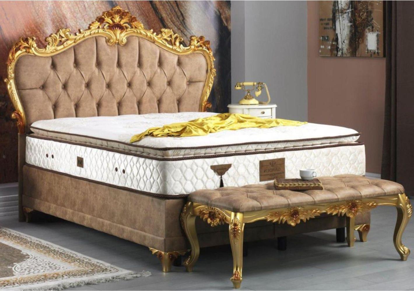 Casa Padrino Barock Schlafzimmer Set Braun / Gold - Prunkvolles Doppelbett mit Sitzbank - Schlafzimmer Möbel im Barockstil Bild 1