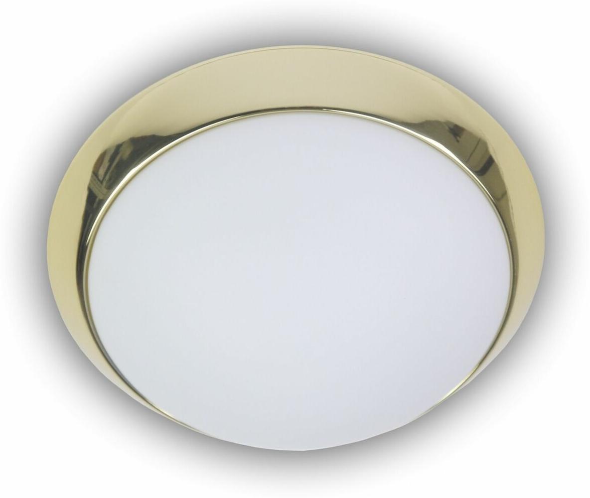 LED Deckenleuchte Deckenschale Opalglas matt, Dekorring Messing poliert, Ø 25cm Bild 1