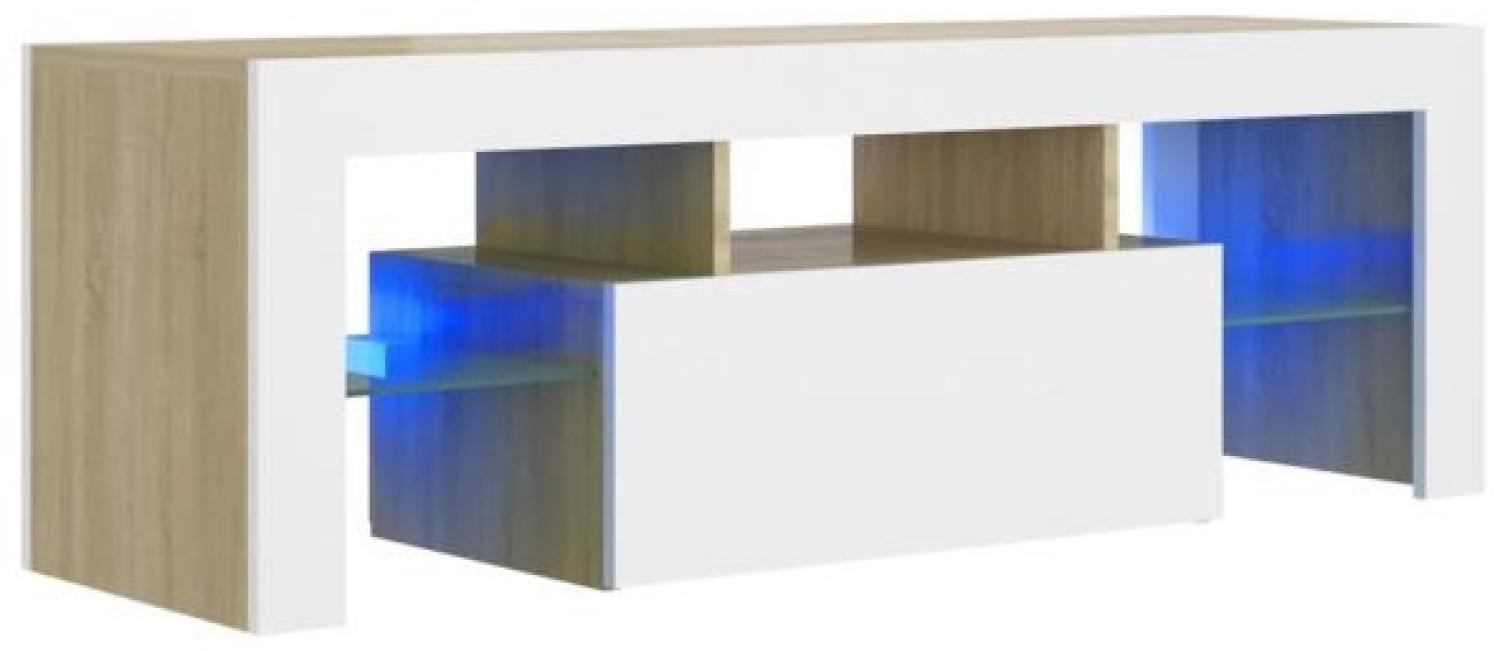 vidaXL TV-Schrank mit LED-Leuchten Weiß Sonoma-Eiche 120x35x40 cm, Mit Beleuchtung [804351] Bild 1