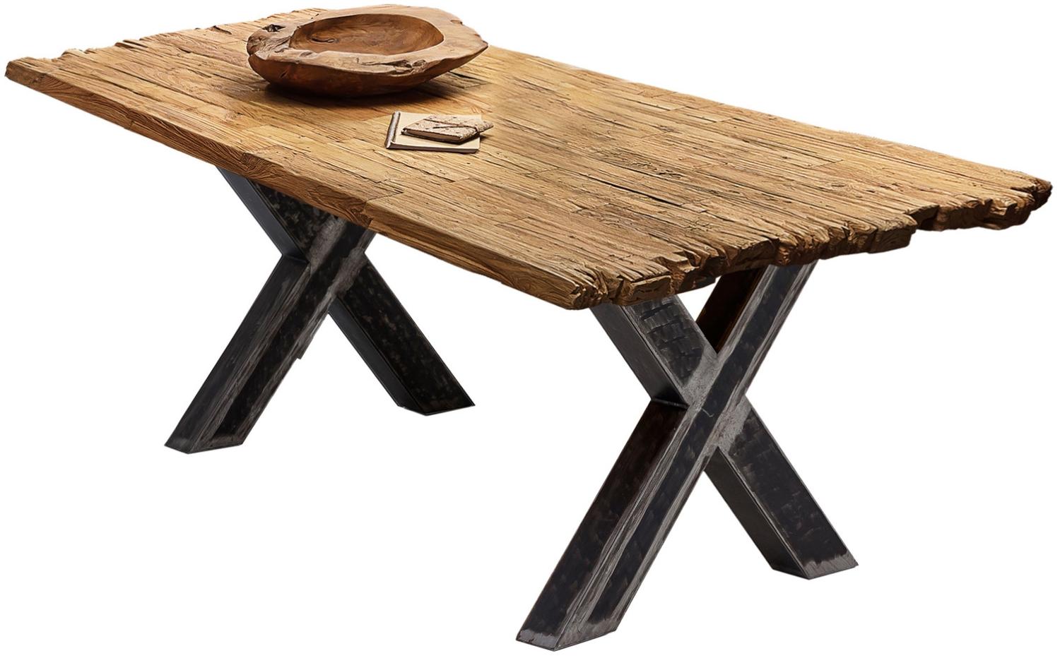Sit Möbel Tische & Bänke Tisch 180x100 cm, Platte recyceltes Teak natur, X-Gestell Metall used look, klar lackiert Bild 1
