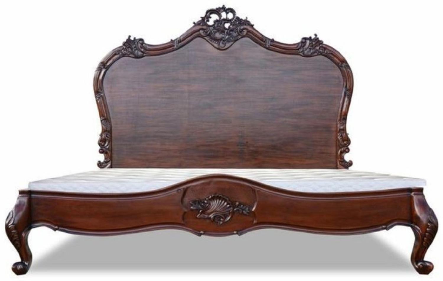 Casa Padrino Luxus Barock Doppelbett Dunkelbraun - Prunkvolles Massivholz Bett mit Kopfteil - Schlafzimmer Möbel im Barockstil Bild 1