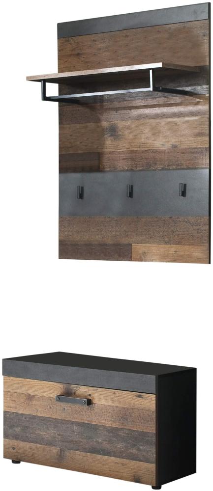 Garderobenset Indy 2-teilig in Used Wood Shabby und Matera grau 80 cm Bild 1