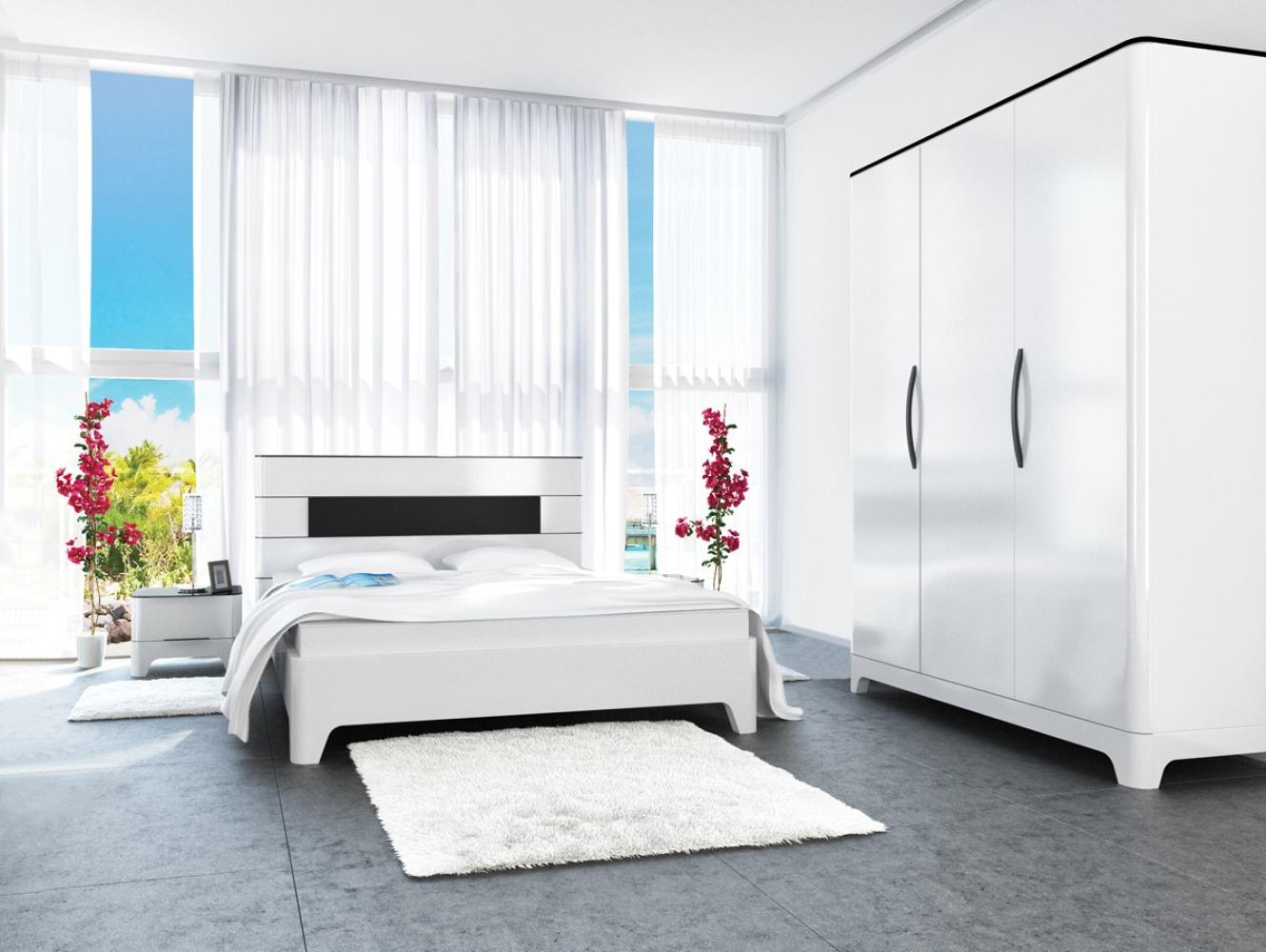 Schlafzimmer-Set "Verona" komplett 4-teilig schwarz weiß Hochglanz MDF Bild 1