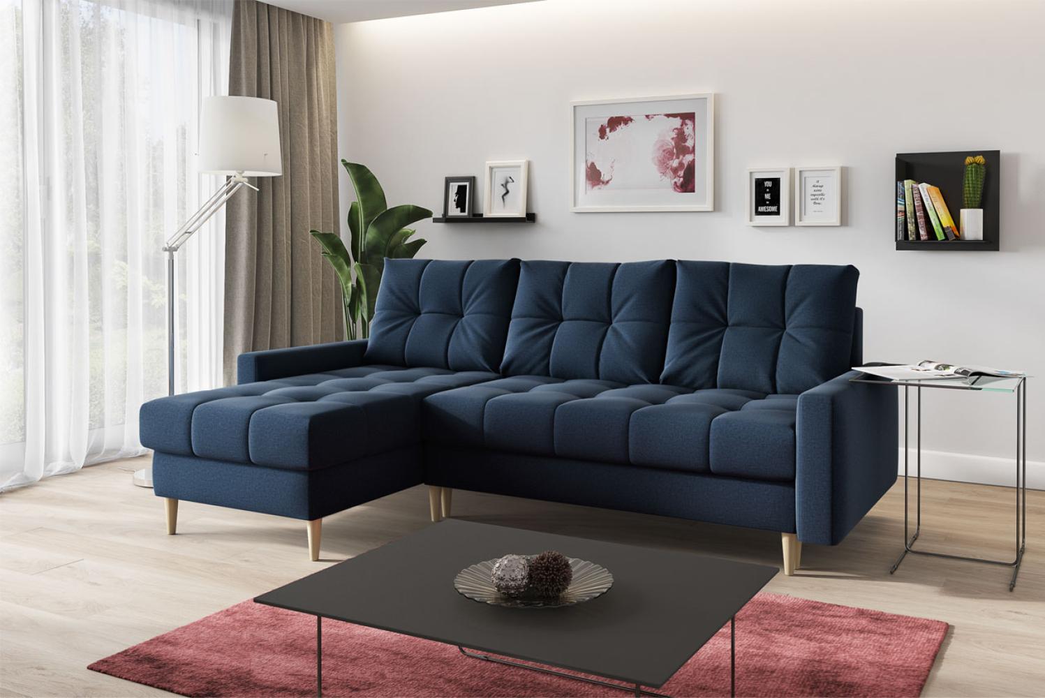 Ecksofa SCANDI L-form Sofa Mit Schlaffunktion Wohnlandschaft Wohnzimmer L Couch - Blau Stoff Bild 1