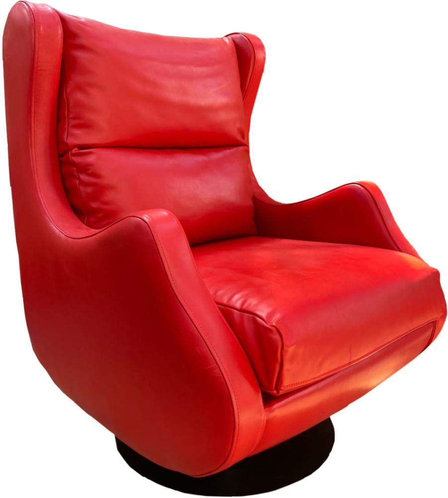 Casa Padrino Luxus Drehsessel Rot / Grau 72 x 82 x H. 96 cm - Relax Sessel - Leder Sessel - Luxus Möbel Bild 1
