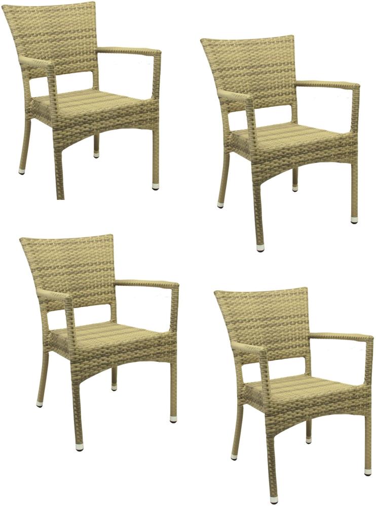 4x KONWAY® ROM Stapelsessel Elfenbein Premium Polyrattan Garten Sessel Stuhl Set Bild 1