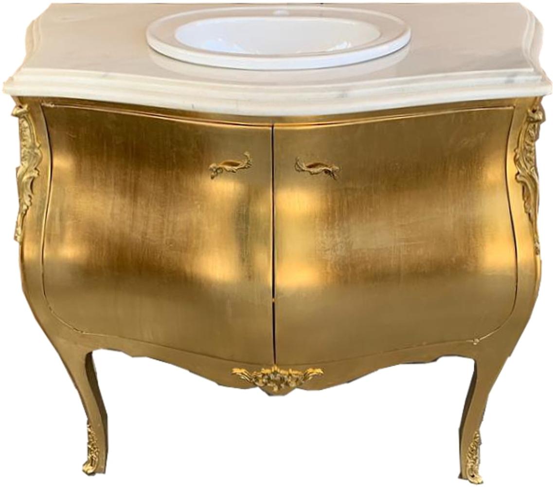 Casa Padrino Luxus Barock Waschtisch Kommode Gold mit Marmorplatte - Luxus Barock Badezimmermöbel Bild 1