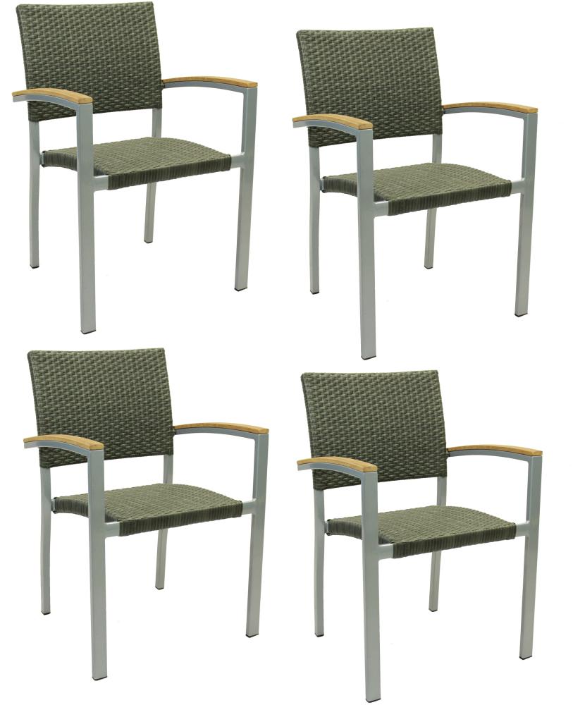 4x KONWAY® BORNEO Stapelsessel Quarz Premium Polyrattan Garten Sessel Stuhl Set Bild 1