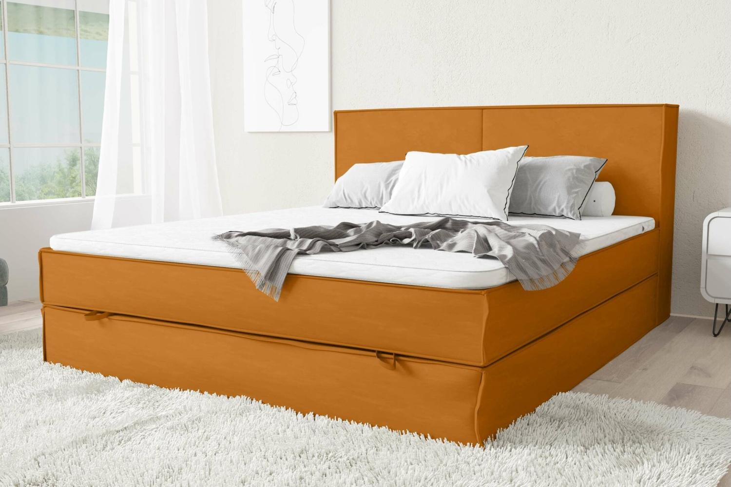 Stylefy Samson Boxspringbett 140x200 cm Velours SORO Orange Bonnel-Federung Bild 1