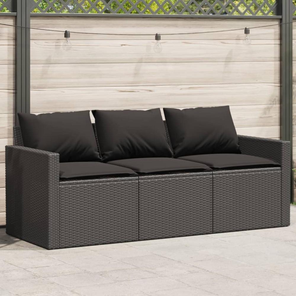 vidaXL Gartensofa mit Kissen 3-Sitzer Schwarz Poly Rattan Bild 1