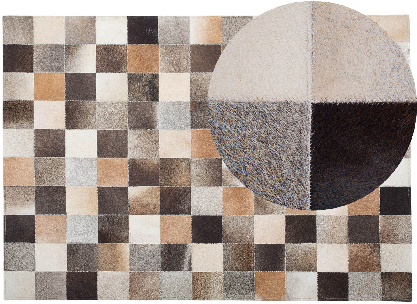 Teppich Kuhfell braun-beige-grau 160 x 230 cm Patchwork SOKE Bild 1